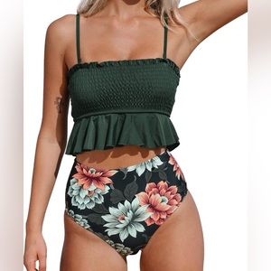 CUPSHE Women's High Waist Bikini Swimsuit Ruffle Two Piece Bathing Suit